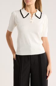 BY DESIGN Gwen Lace Trim Sweater