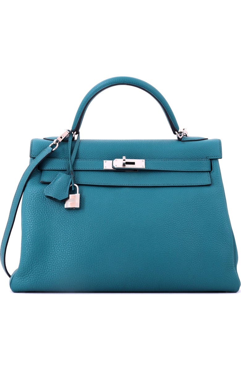 Pre-Owned Hermes Kelly Handbag Blue Togo with Palladium Hardware 32, Main, color, Bleu Izmir
