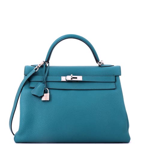 Kelly Handbag Blue Togo with Palladium Hardware 32
