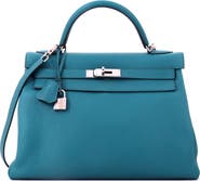 Pre-Owned Hermes Kelly Handbag Blue Togo with Palladium Hardware 32