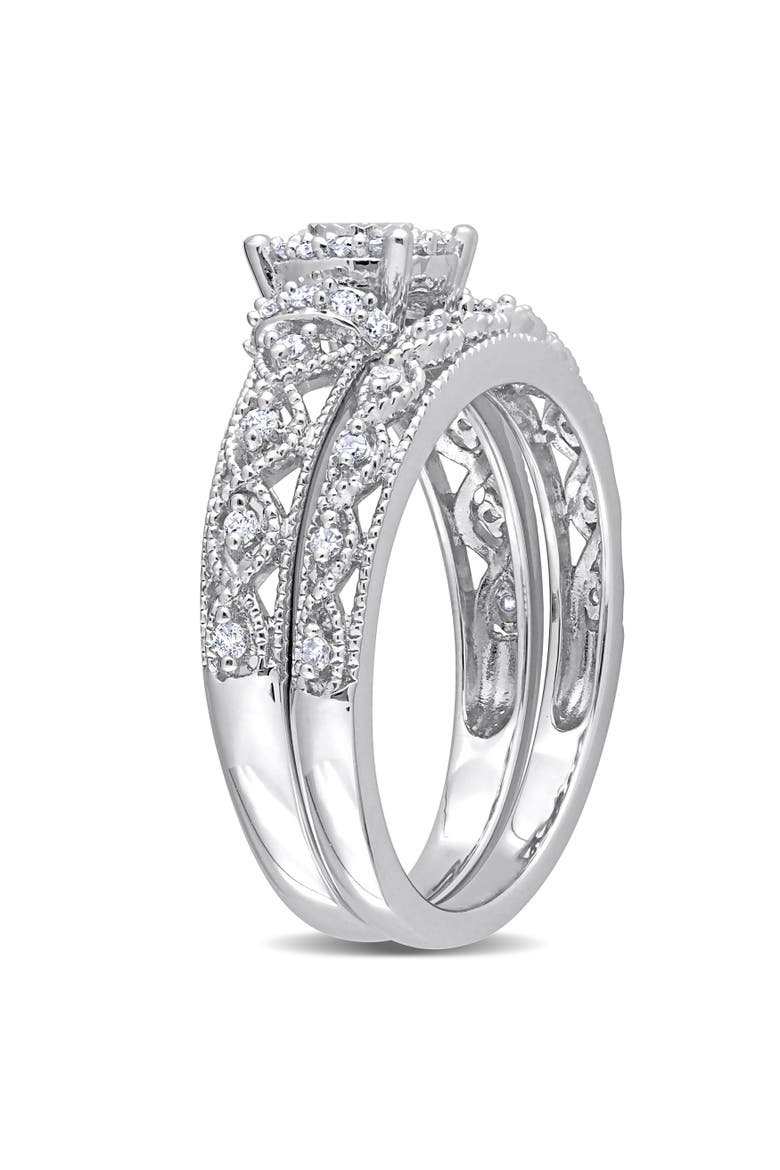 Diamond Double Row Halo Bridal Ring Set, Alternate, color, Sterling Silver