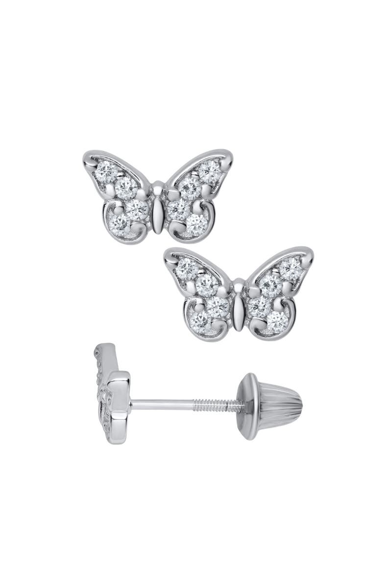 Mia Belle Girls Sterling Silver Pink Daisy Stud Earrings, Main, color, Silver