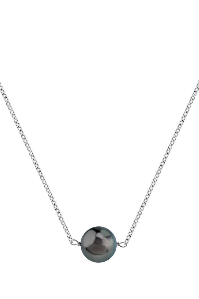 Tahitian South Sea Round Solitaire 14K Pearl Necklace, Main, color, Black Pearl - White Gold