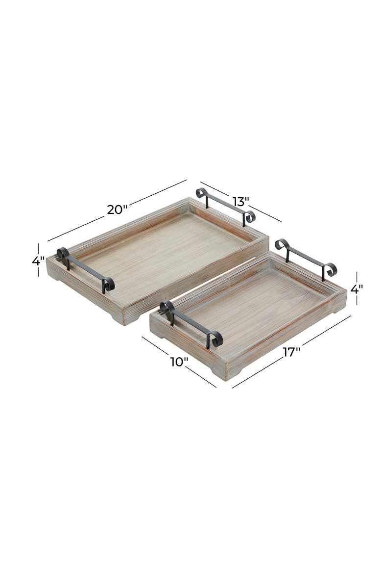 Beige Wood Tray with Metal Handles - Set of 2, Alternate, color, BEIGE