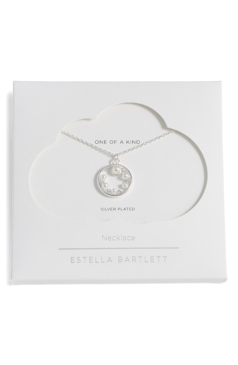 Estella Bartlett Faux Pearl & Crystal Circle Pendant Necklace, Alternate, color, Silver