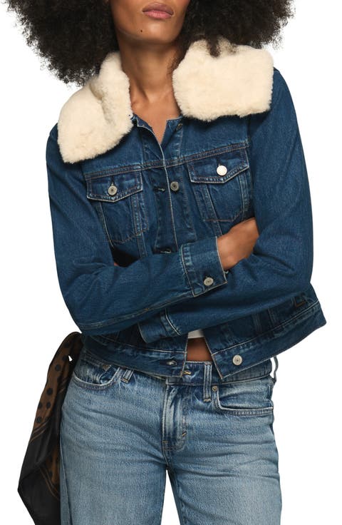 Shrunken Trucker Jacket with Faux Fur Collar