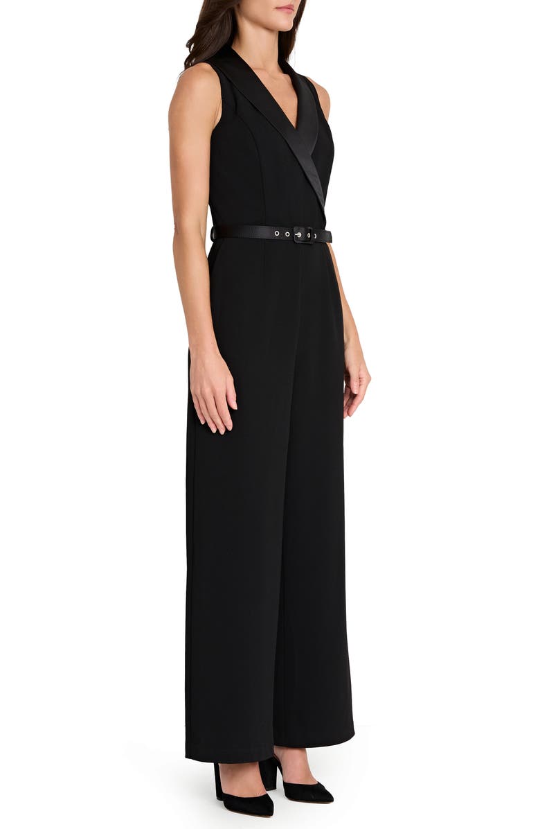 Tahari ASL Sleeveless Tuxedo Jumpsuit, Alternate, color, Black