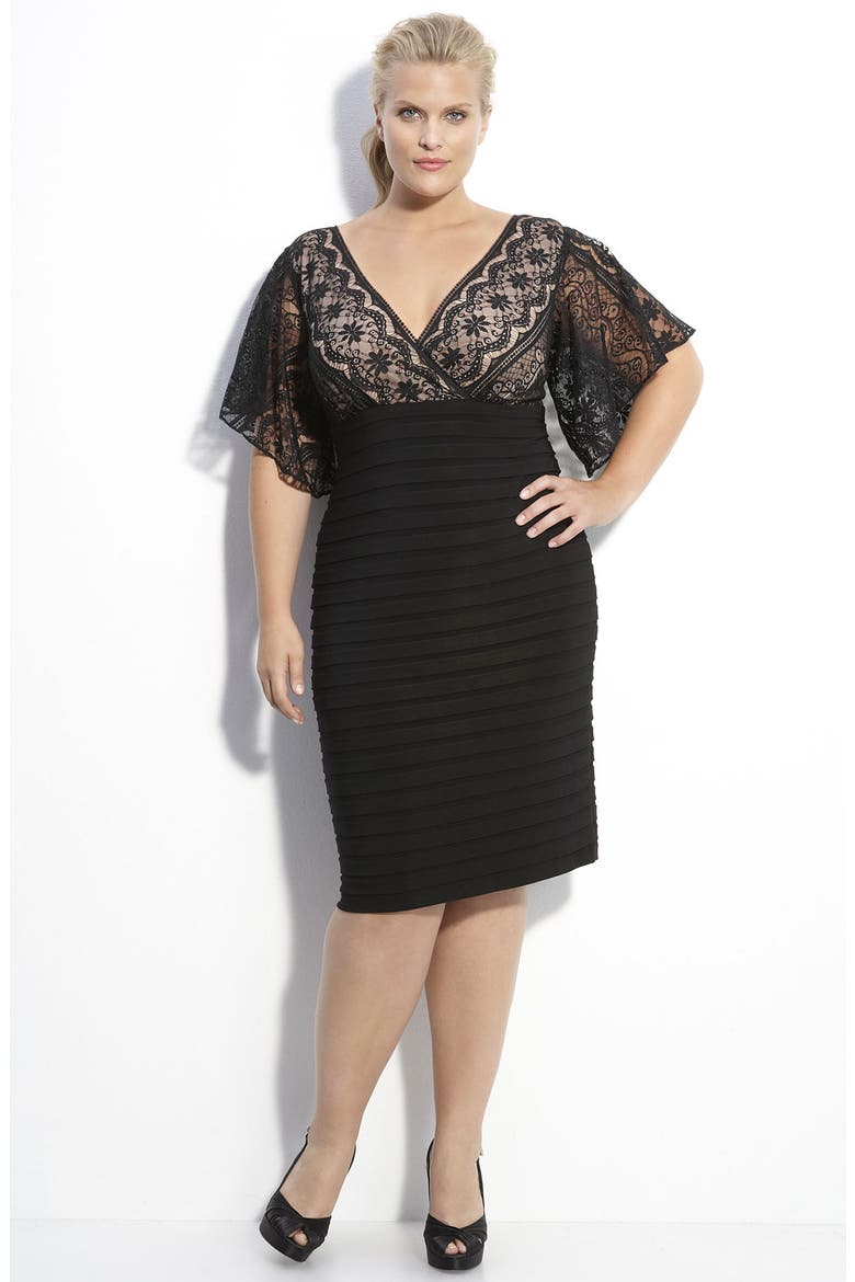 Lace & Knit Dress, Main, color, BLACK
