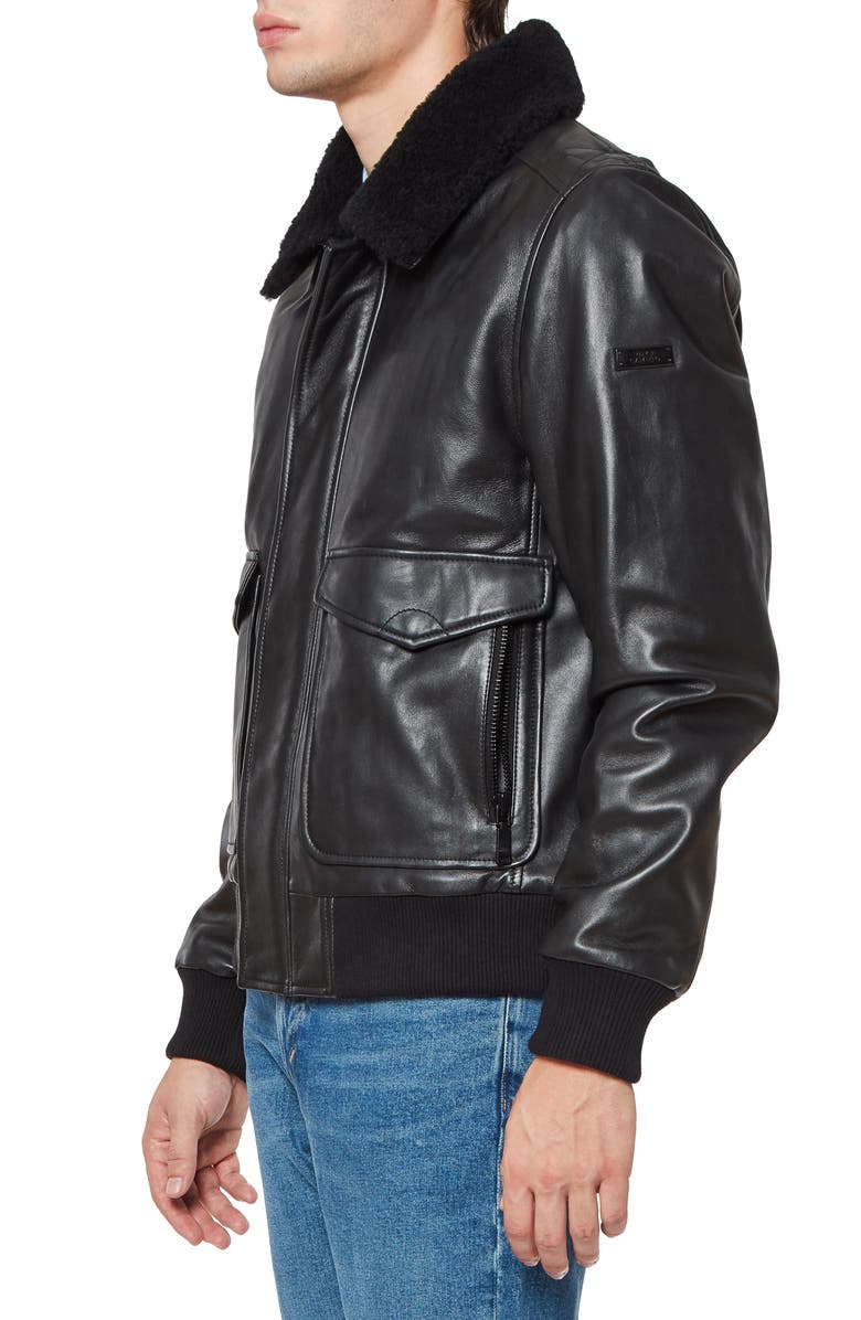 Vince Camuto Genuine Shearling Trim Leather Bomber Jacket, Alternate, color, 