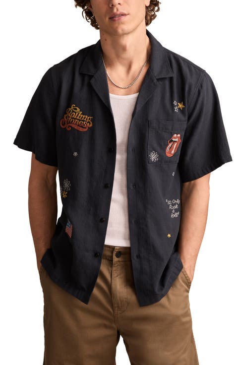 Rollin Stones Embroidered Cotton Camp Shirt