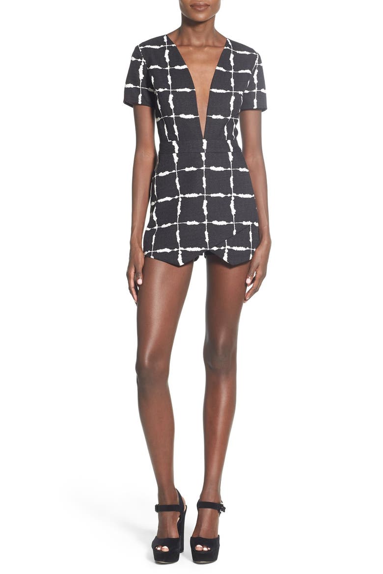 Plunge Romper, Main, color, BLACK/ WHITE