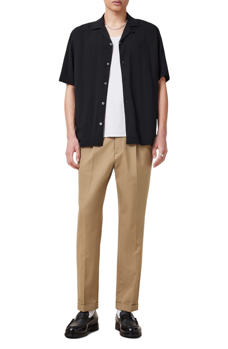 AllSaints Tallis Pleated Cuff Hem Cotton & Wool Blend Pants, Alternate, color, Corn Brown