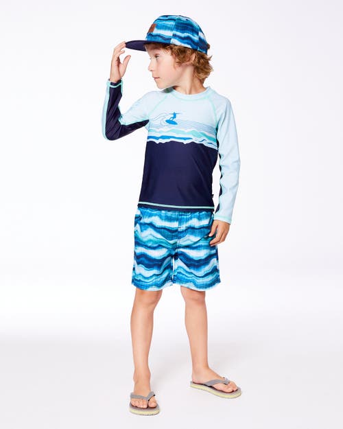 Deux Par Deux Little Boy's Long Sleeve Rashguard Navy Blue And Turquoise In Navy Blue And Turquoise