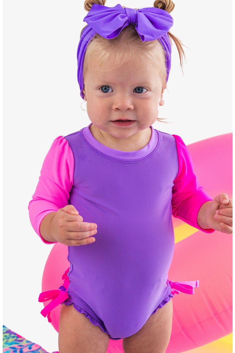 Kids' Neon Long Sleeve One-Piece Rashguard Swimsuit, Alternate, color, PURPLE