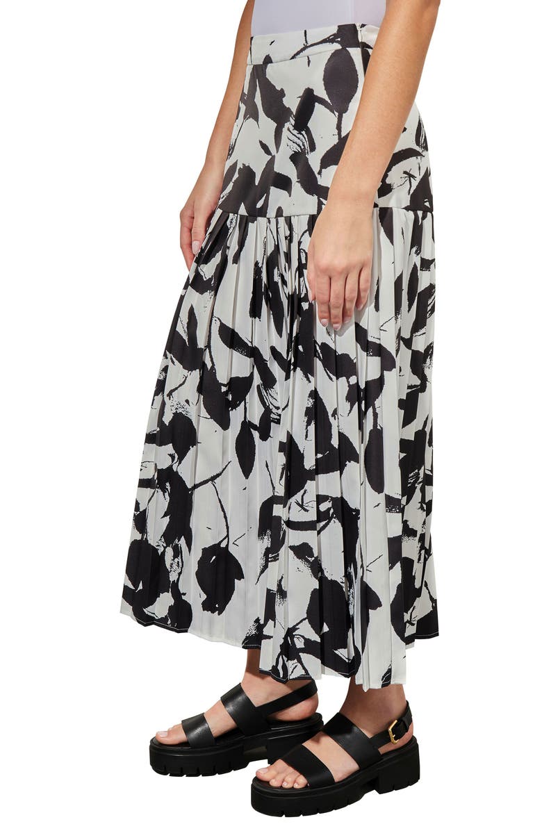 Ming Wang Pleated Drop Waist Maxi Skirt, Alternate, color, Black/ White