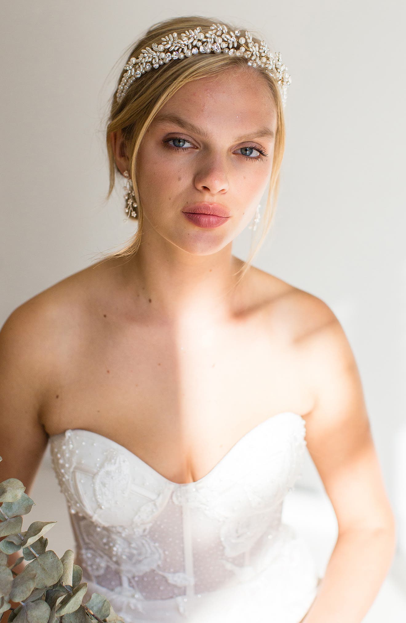 Brides & Hairpins Iriyah Crystal & Freshwater Pearl Crown in Gold 