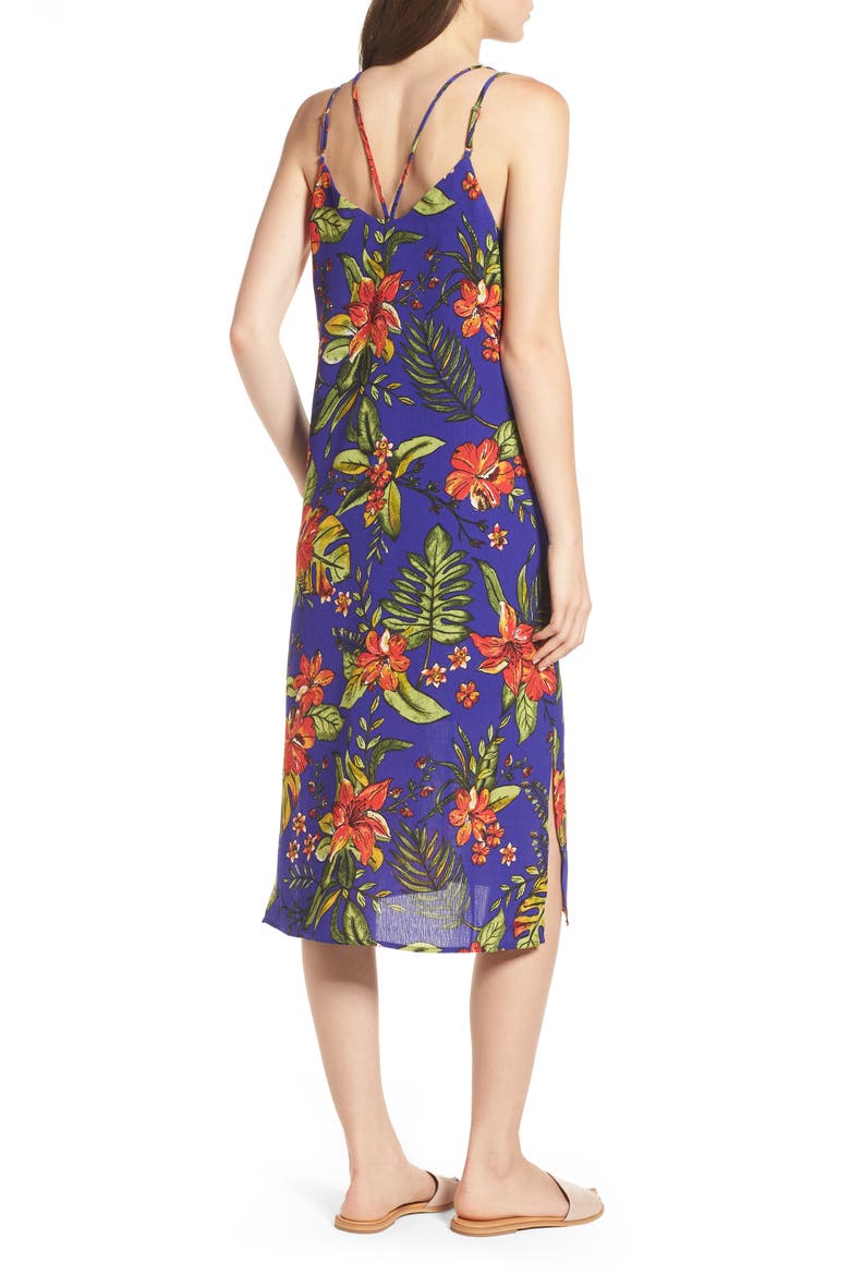 Strappy Floral Print Midi Dress, Alternate, color, COBALT BLUE/ RED