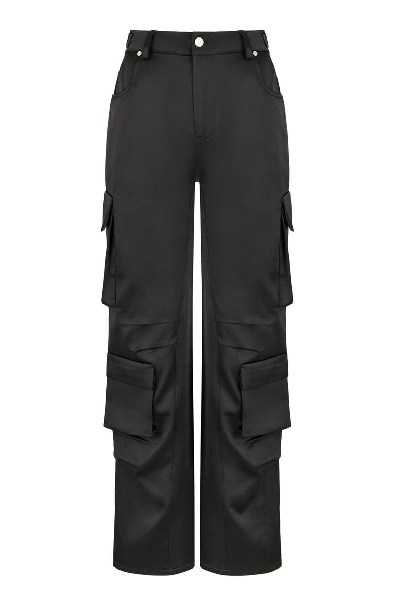 Manière De Voir Emilie Satin High Waisted Cargo Pants, Alternate, color, Black