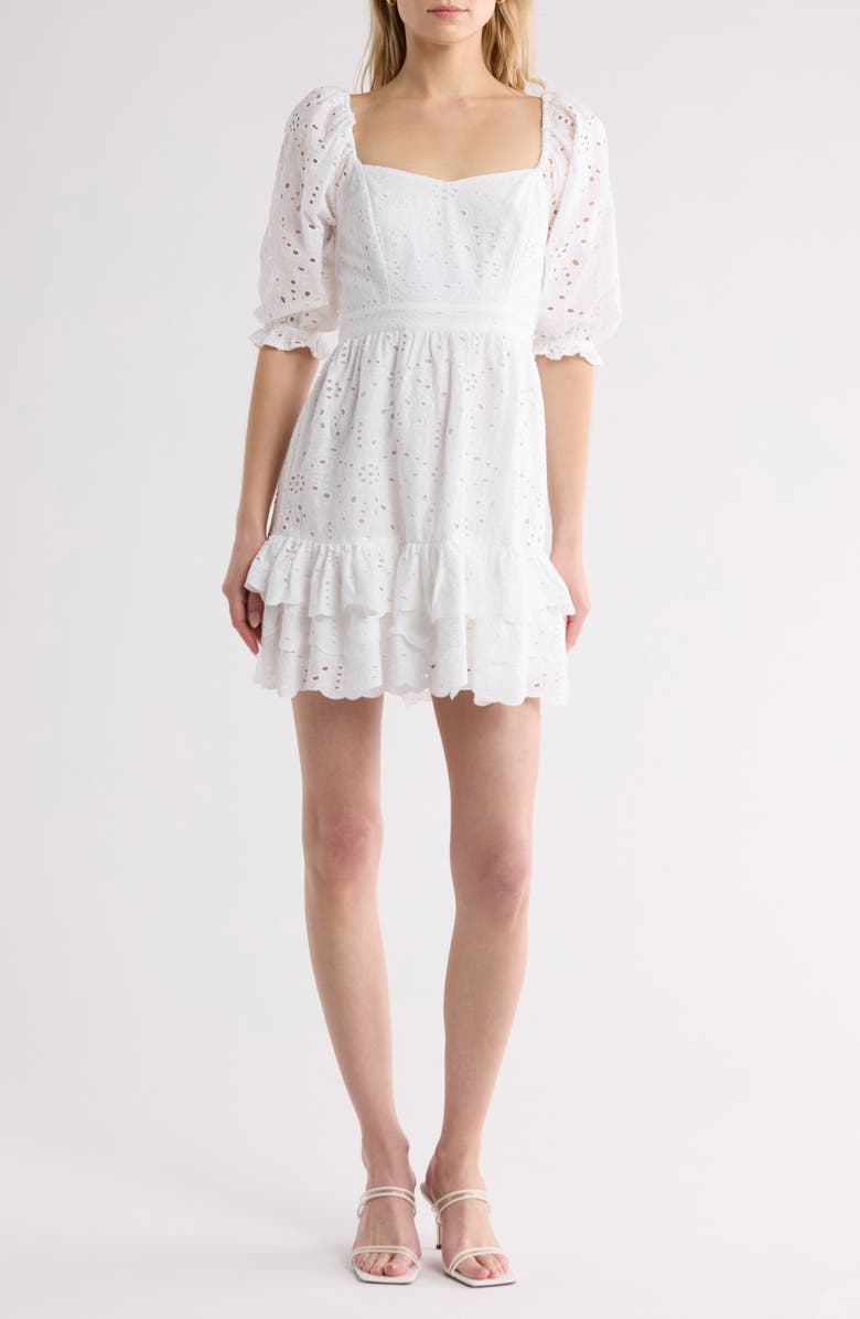 Rachel Parcell Eyelet Puff Sleeve Minidress (Nordstrom Exclusive, Main, color, 
