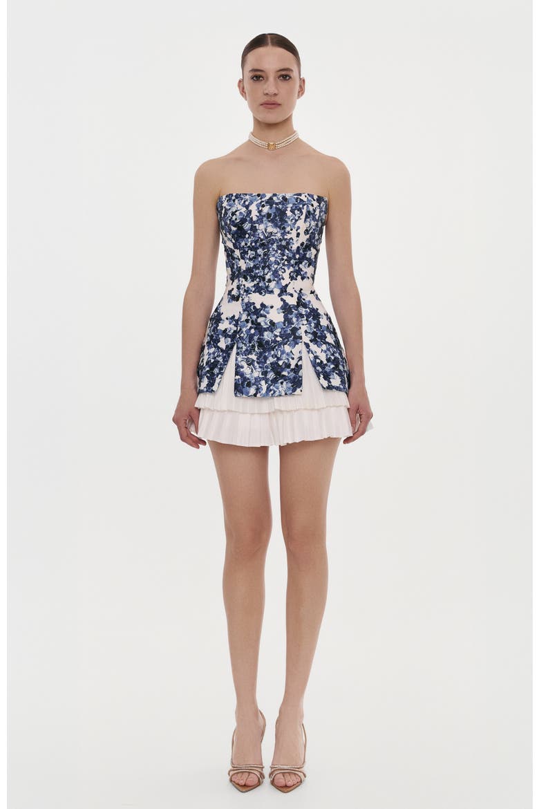 Strapless Corset Formal Occasion Mini Dress in Blue with Accent Lacing, Main, color, Blue Hydrangea