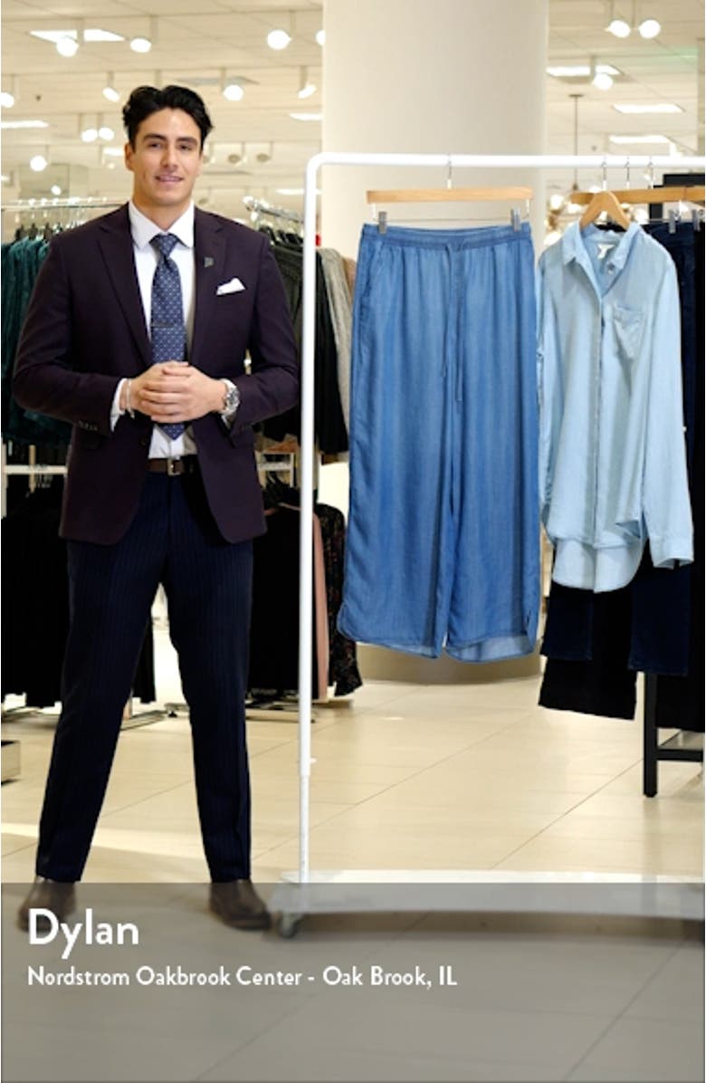 Dolphin Hem Wide Leg Chambray Pants, sales video thumbnail