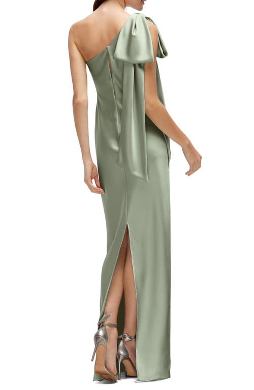 Shop After Six Bow Detail One-shoulder Stretch Satin Charmeuse Gown In Sage