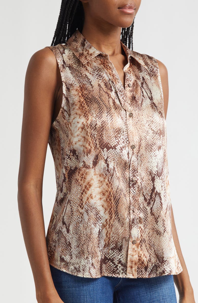 L'AGENCE Emmy Snakeskin Print Sleeveless Silk Shirt, Alternate, color, Tan Multi Western Snake