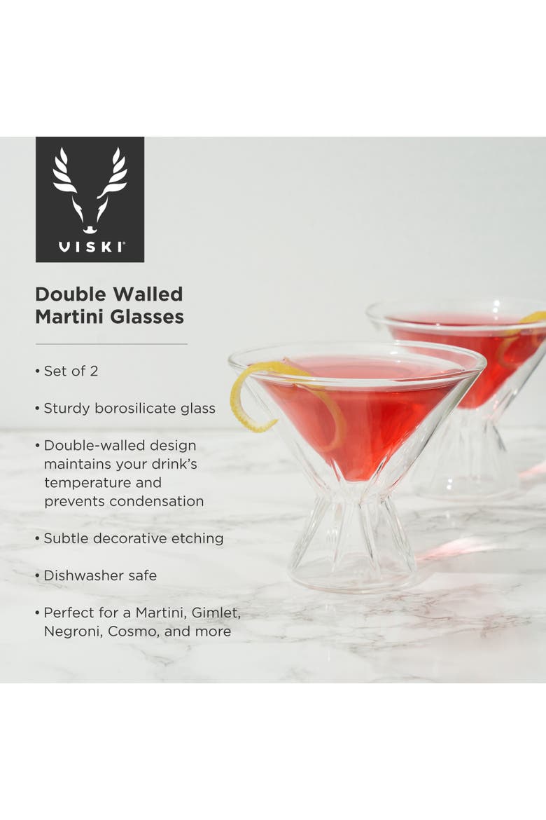 Double Walled Martini Glasses Set of 2, Alternate, color, Clear