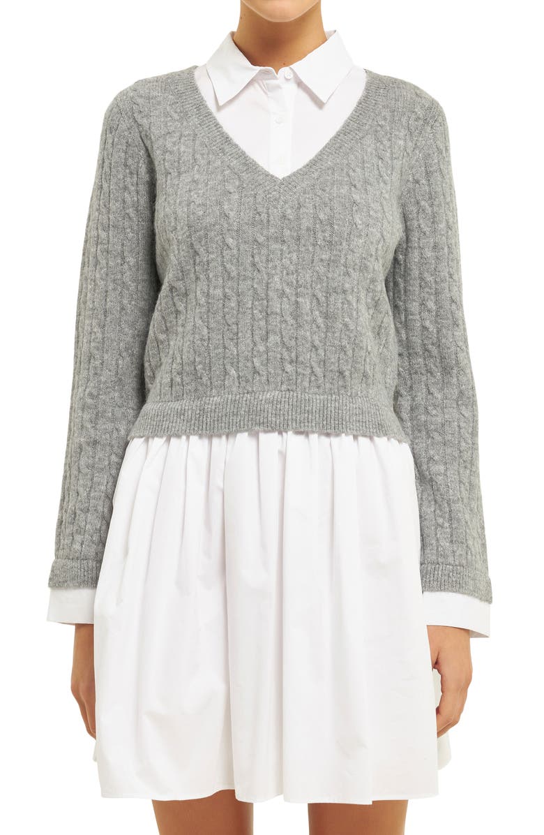 English Factory Layered Long Sleeve Mixed Media Dress, Alternate, color,