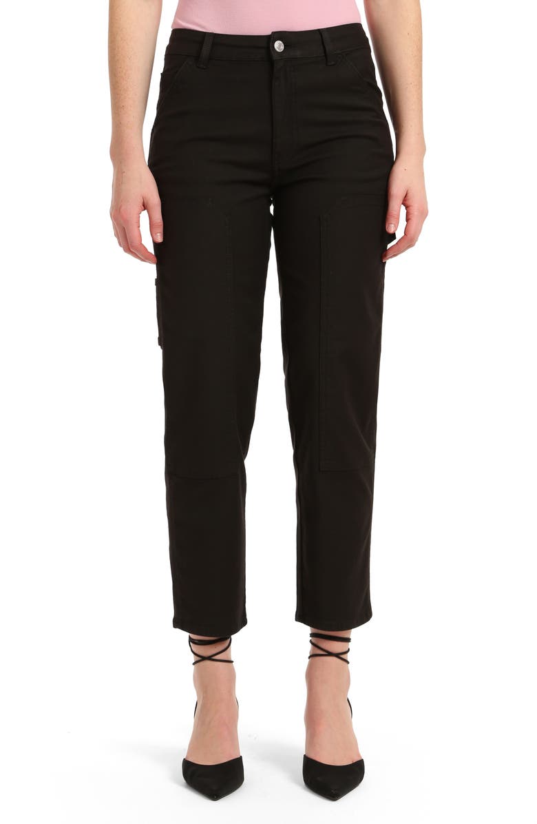 Mavi Jeans Luisa High Waist Straight Leg Twill Carpenter Pants, Main, color, Black Luxe Twill