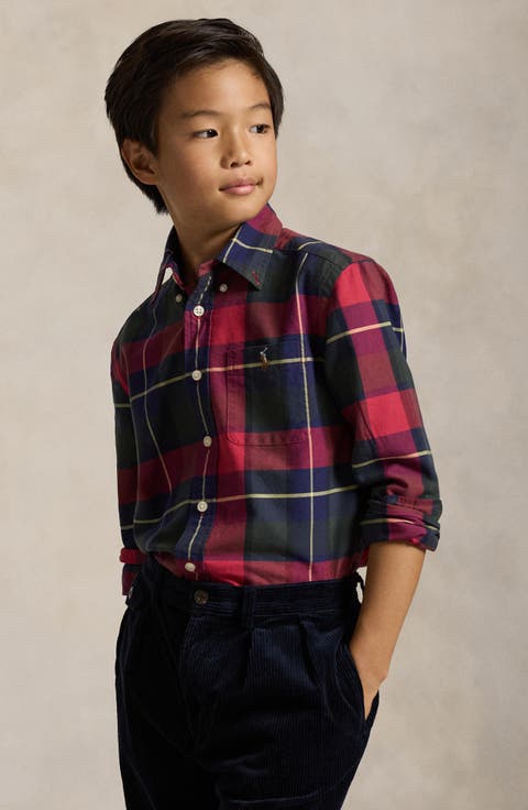 Kids' Classic Plaid Cotton Button-Down Oxford Shirt (Big Kid)