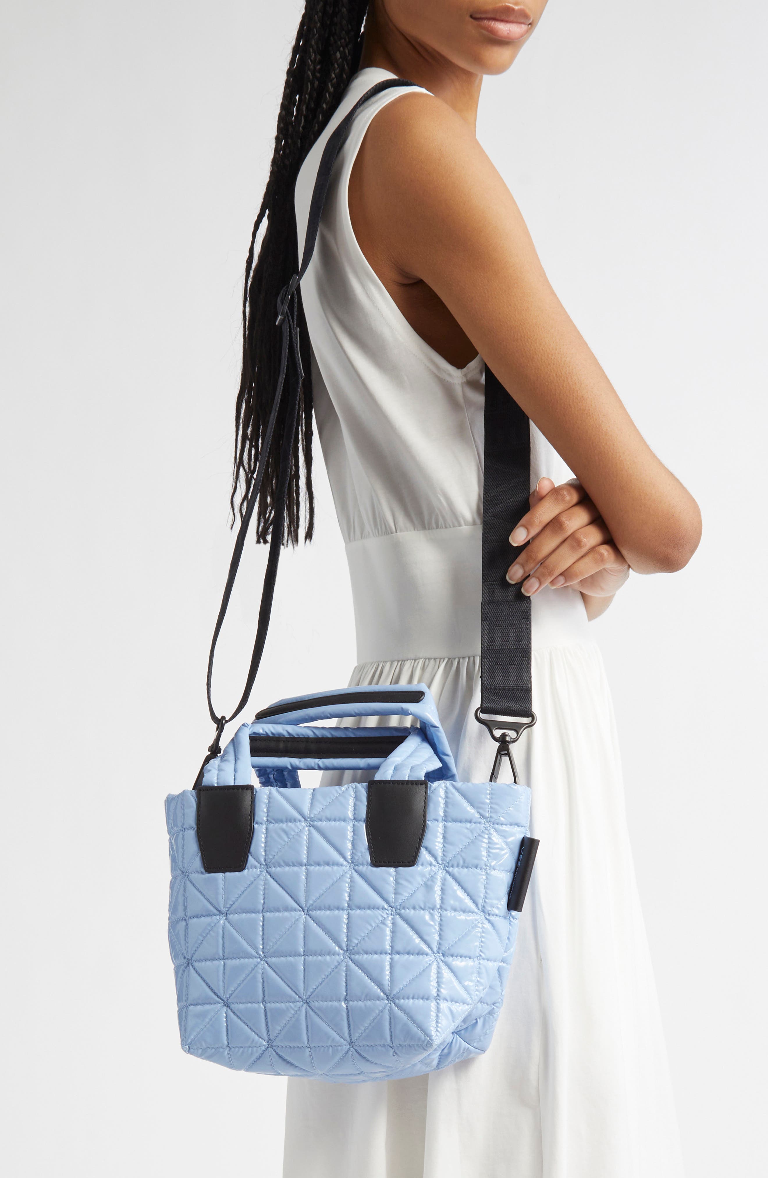 VeeCollective Mini Vee Water Repellent Quilted Nylon Tote, Alternate, color, Cerulean Vinyl