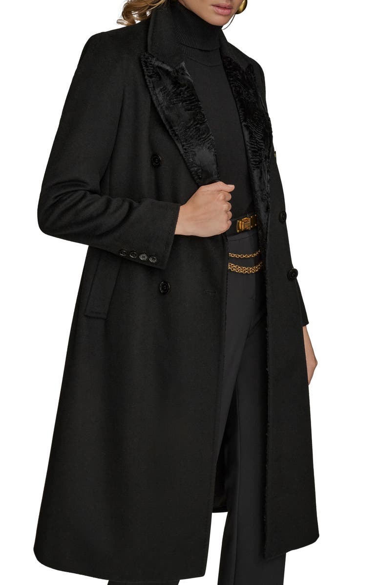 Donna Karan New York Tailored Double Breasted Wool Blend Coat, Alternate, color, Ebony
