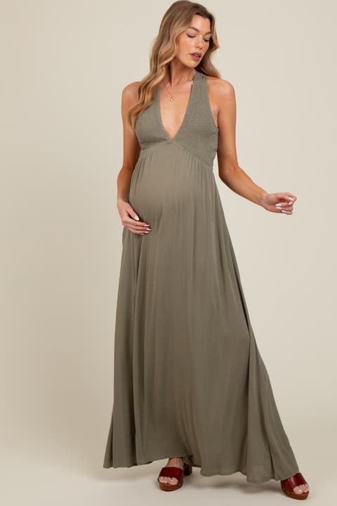 Deep V-Neck Cross Back Maxi Dress