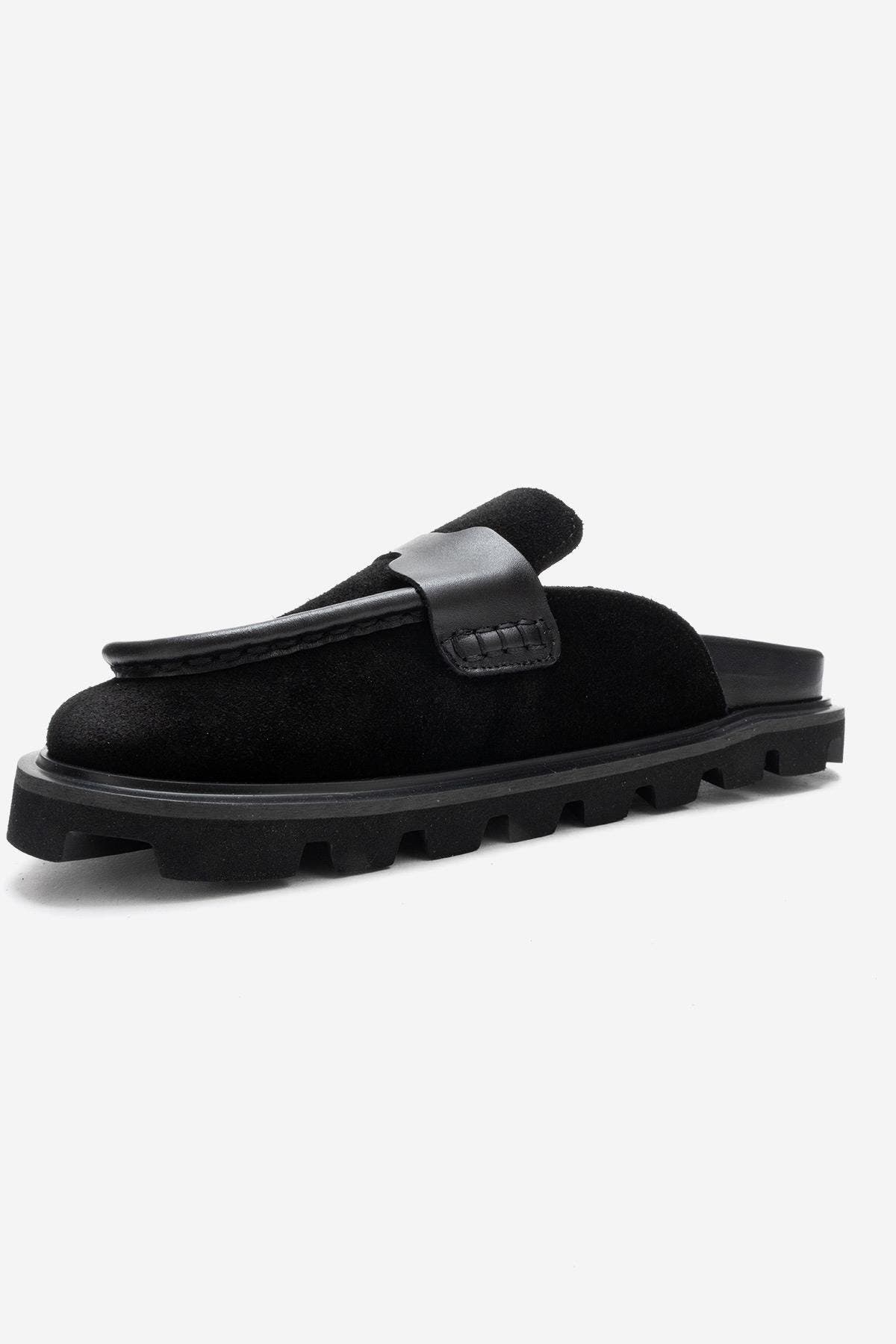 Vela Leather Slipper, Alternate, color, Black Suede