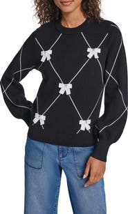 KARL LAGERFELD PARIS Argyle Bow Sweater
