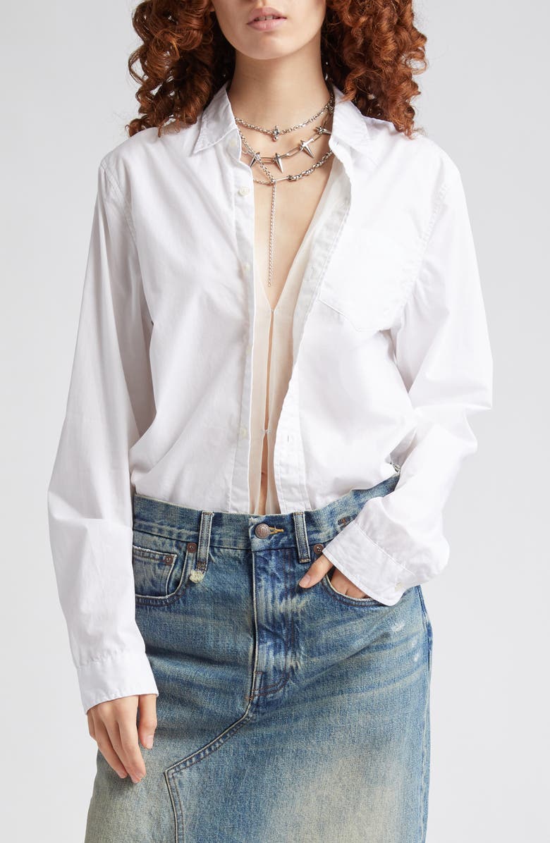 R13 Foldout Organza Panel Cotton Button-Up Shirt, Main, color,
