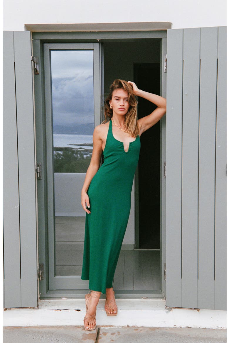 La Femme Cover-Up Halter Maxi Dress, Alternate, color, ISLE