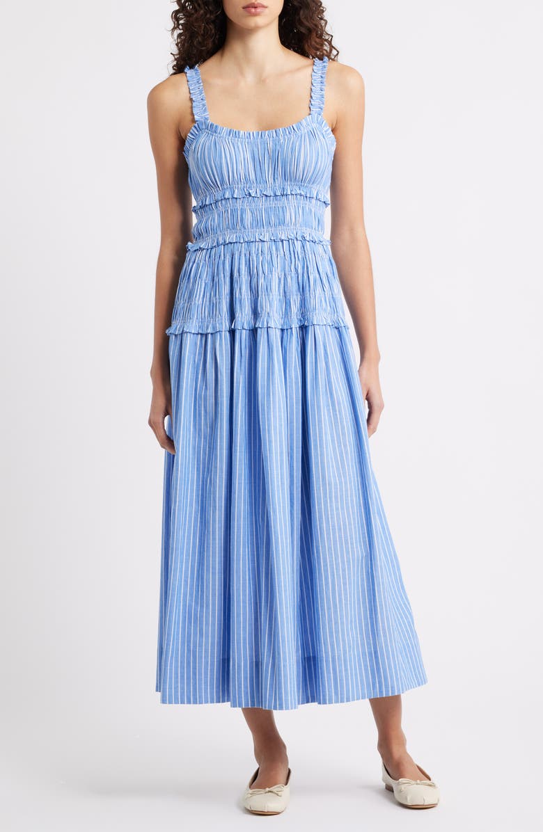 DÔEN Marianne Stripe Organic Cotton Midi Dress, Main, color, Deauville Stripe