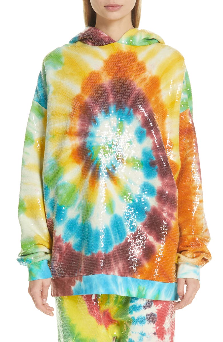 R13 Sequin Tie Dye Rainbow Hoodie, Main, color,