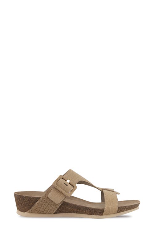Munro Ronda T-strap Wedge Slide Sandal In Tan Croc N