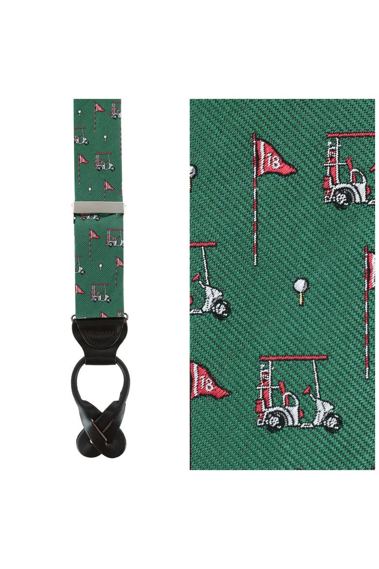 Embroidered Golf Pattern Silk Suspenders, Alternate, color, GREEN