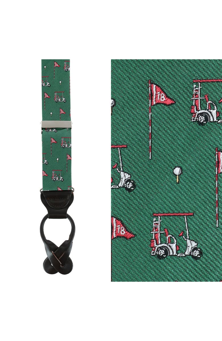 Trafalgar Embroidered Golf Pattern Silk Suspenders, Alternate, color, Green