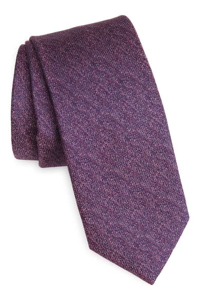 Prescot Solid Textured Silk Tie, Main, color, EGGPLANT