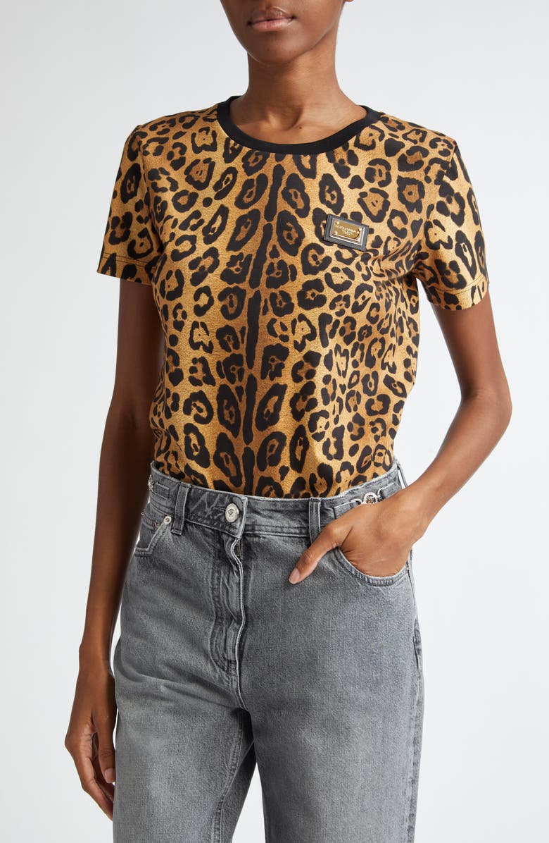 Dolce&Gabbana Interlock Leopard Print Cotton T-Shirt, Main, color, 