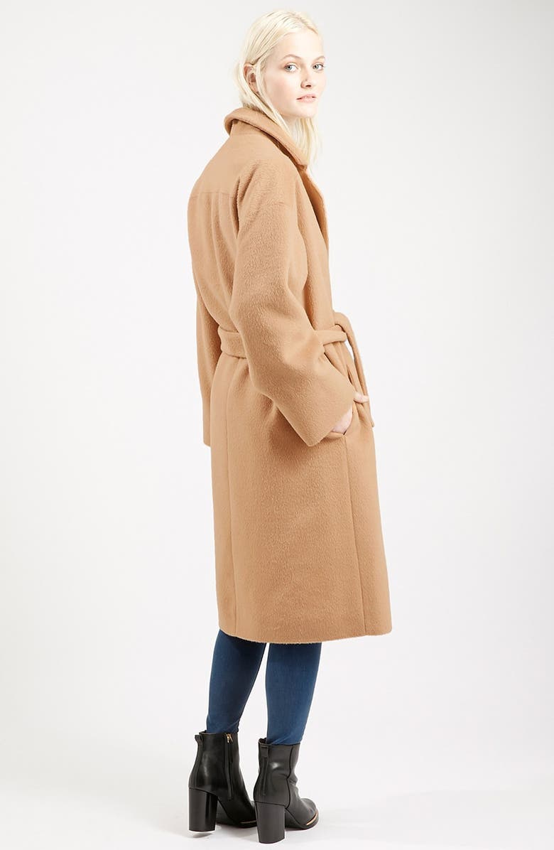 Topshop Long Belted Coat, Alternate, color, 