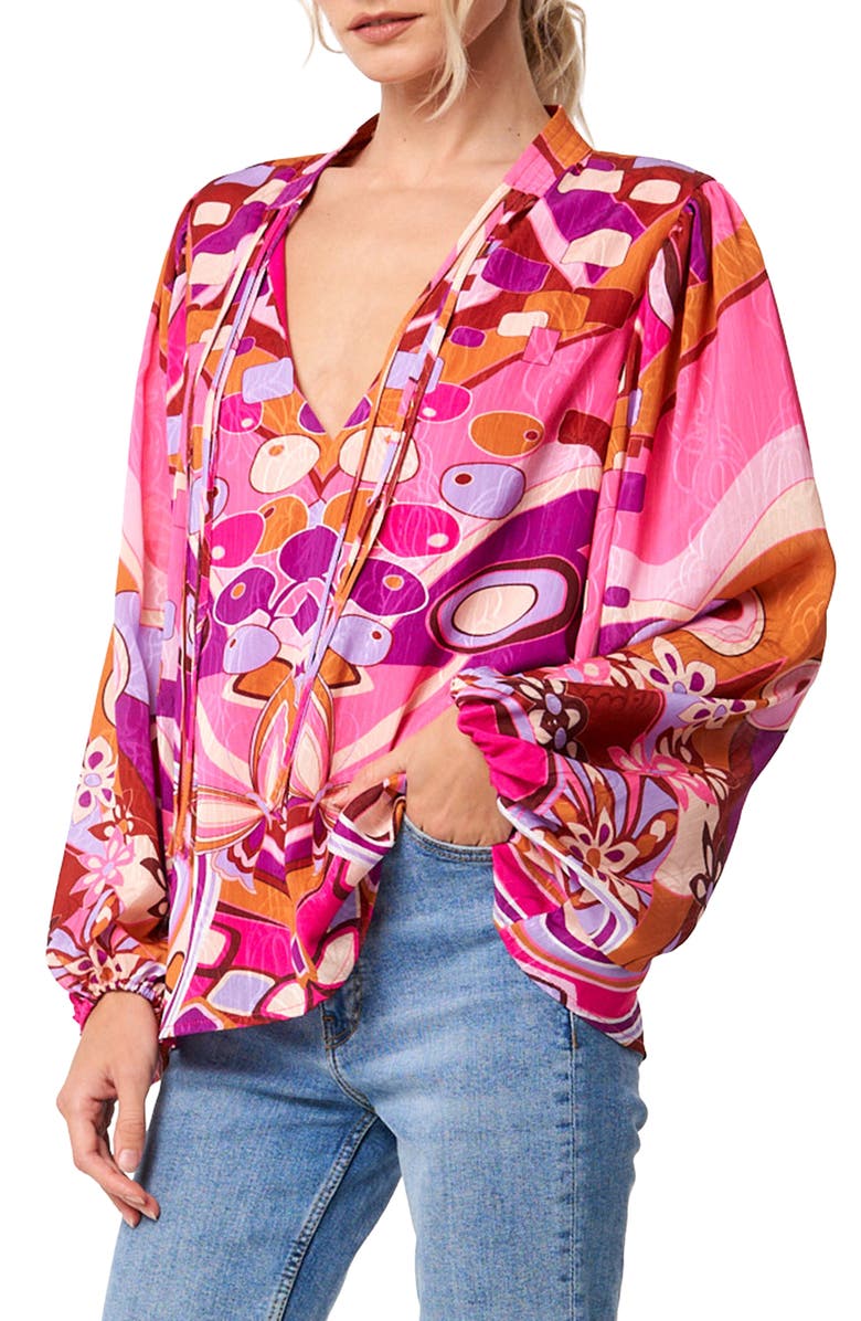 CIEBON Tess Print Puff Sleeve Blouse, Alternate, color, Pink Multi
