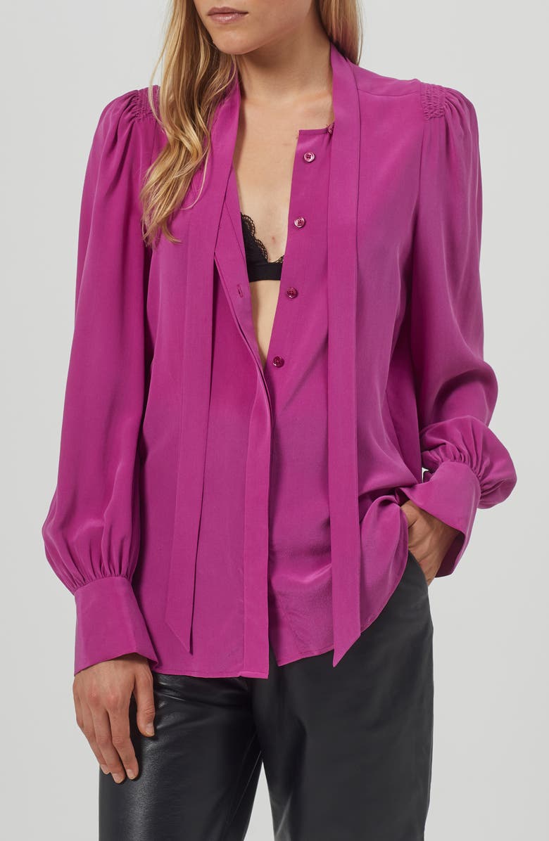 Equipment Lorraint Tie Neck Silk Blouse, Alternate, color, Wild Aster