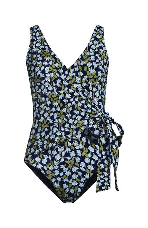 Lands' End Chlorine Resistant Side Tie Wrap High Leg One Piece Swimsuit In White