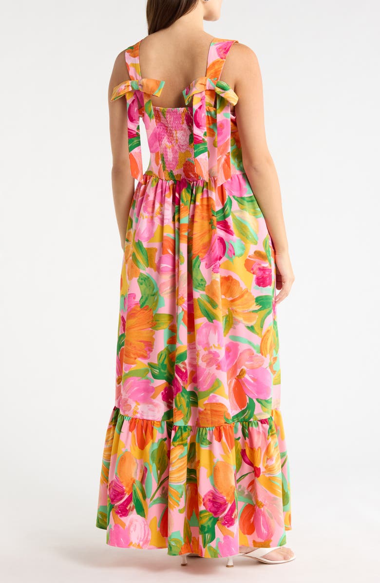 SUGARLIPS Jovana Floral Smocked Tie Shoulder Maxi Dress, Alternate, color, Pink/ Multi